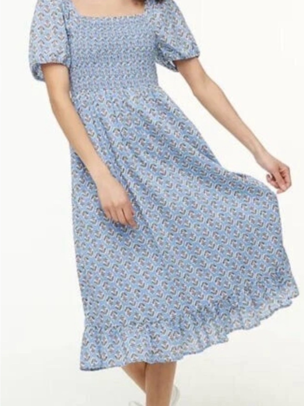 J. Crew Cotton Light Blue Floral Smocked Midi Dress Puff Sleeves Women’s Medium